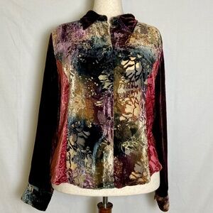 Coldwater Creek Multi-Color Burnout Velvet Long Sleeve Button Down Shirt XL